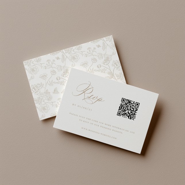Beige Chinoiserie Wedding QR Code RSVP Karte (Von Creator hochgeladen)