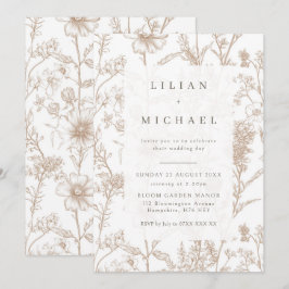 Beige Chinoiserie Wildblume Hochzeit Einladung