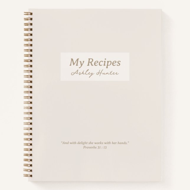Beige Christliche Sprichwörter 31:3 Verse Rezept B Notizbuch (Vorderseite)