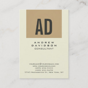 Beige Chubby Trend Vertical Monogram Business Card Visitenkarte