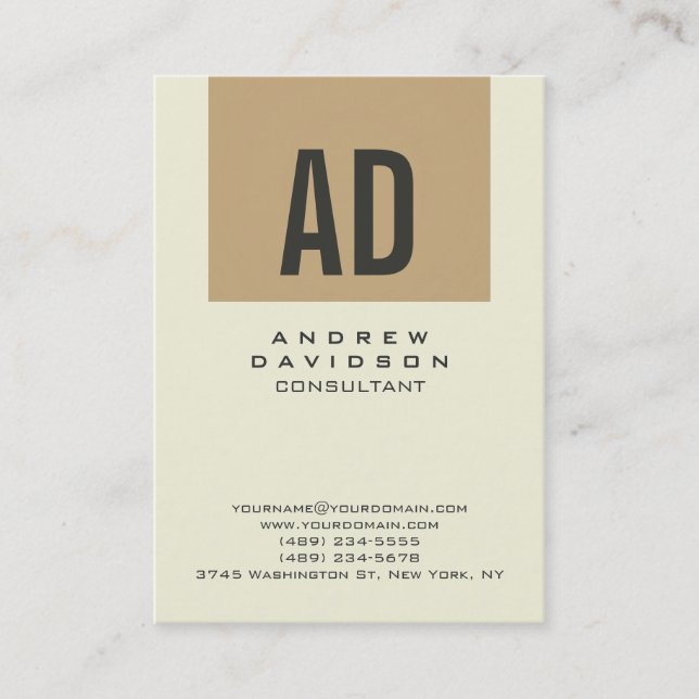 Beige Chubby Trend Vertical Monogram Business Card Visitenkarte (Vorderseite)