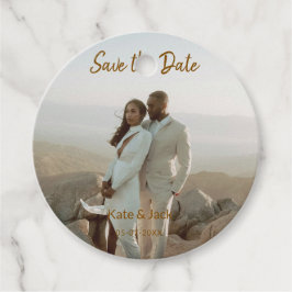 BEIGE CLASSIC ELEGANT COUPLE ADD QR SAVE THE DATE GESCHENKANHÄNGER