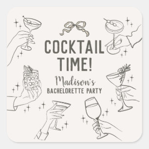 Beige Cocktailparty-Junggesellinnenabschied-Umschl Quadratischer Aufkleber
