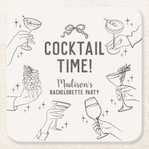 Beige Cocktailparty Retro-Junggesellinnenabschied Rechteckiger Pappuntersetzer