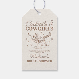Beige Cocktails und Cowgirls Brautparty Gefallen Geschenkanhänger