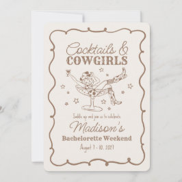 Beige Cocktails und Cowgirls Nash Bash Bachelorett Einladung