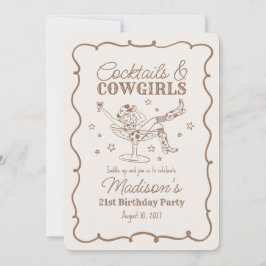 Beige Cocktails und Cowgirls Nash Bash Birthday Einladung