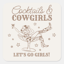 Beige Cocktails und Cowgirls Rodeo Bachelorette Quadratischer Aufkleber