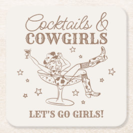Beige Cocktails und Cowgirls Rodeo Bachelorette Rechteckiger Pappuntersetzer
