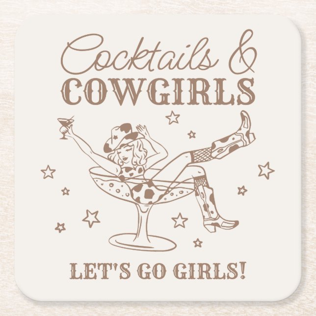 Beige Cocktails und Cowgirls Rodeo Bachelorette Rechteckiger Pappuntersetzer (Vorderseite)
