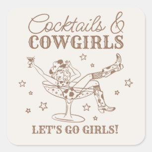Beige Cocktails und Cowgirls Rodeo Junggesellinnen Quadratischer Aufkleber