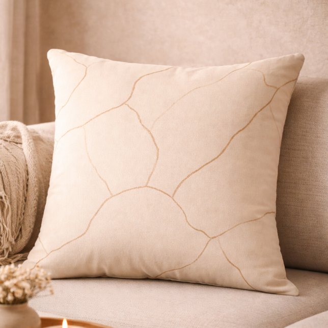 Beige Cocoa Veins Throw Pillow Kissen (Beige canvas tones traced with cocoa veining for grounded, layered interiors.)