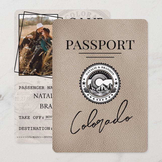 Beige Colorado Passport Save the Date (Vorne/Hinten)