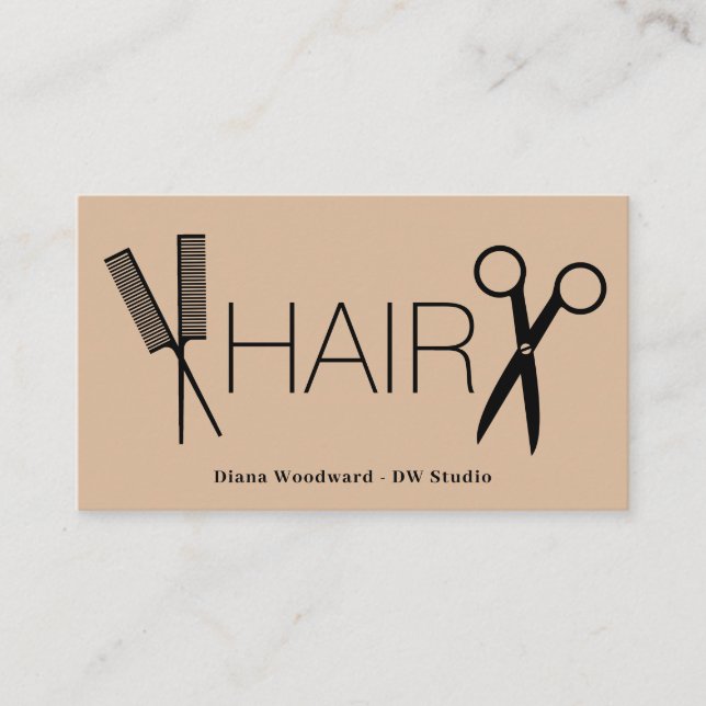 Beige Comb Scissors Business Card Visitenkarte (Vorderseite)