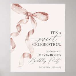 Beige Coquette Bow Affiche de bienvenue de fête d'
