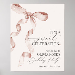 Beige Coquette Bow Affiche de bienvenue de fête d'
