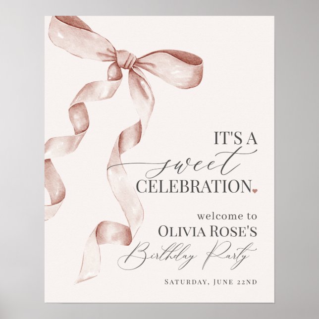 Beige Coquette Bow Affiche de bienvenue de fête d' (Devant)