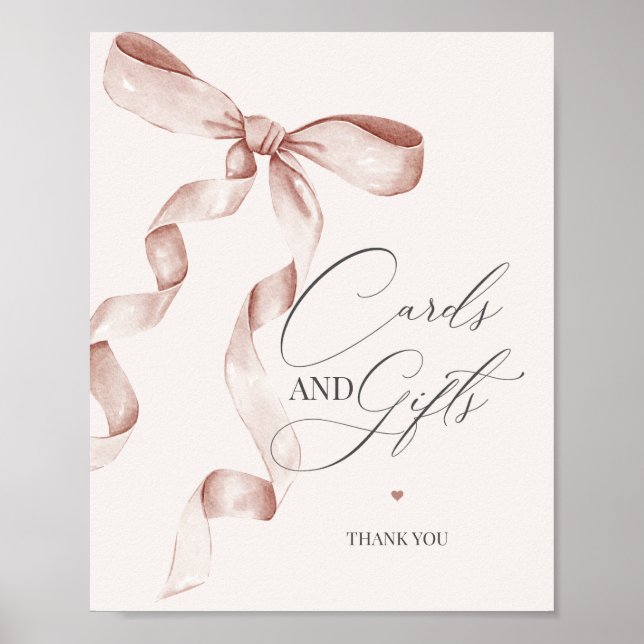 Beige Coquette Bow Cards und Geschenke Party Dekor Poster (Vorne)