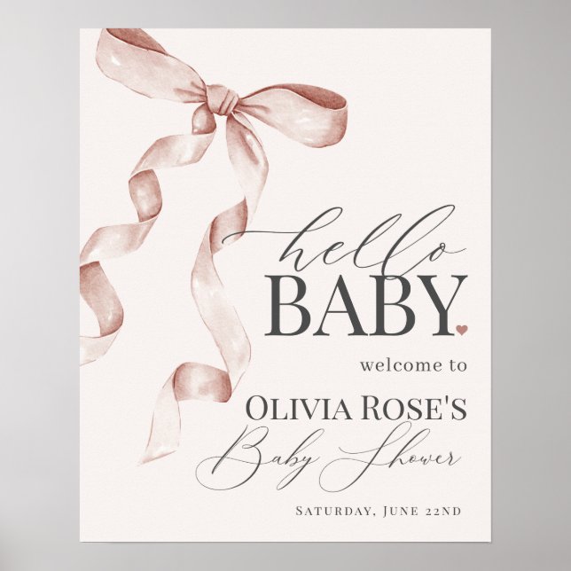 Beige Coquette Bow fille Baby shower Affiche de bi (Devant)