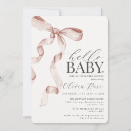 Beige Coquette Bow fille Baby shower Invitation