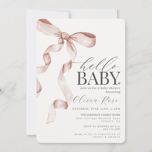Beige Coquette Bow fille Baby shower Invitation (Devant)