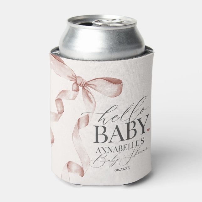 Beige Coquette Bow Girl Baby Dusche Dessert Favori Dosenkühler (Kanne Vorderseite)