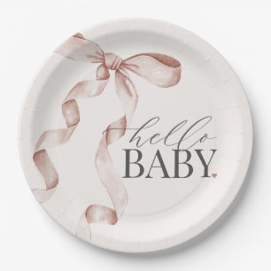Beige Coquette Bow Girl Babydusche Dekoration Pappteller