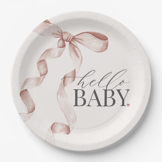 Beige Coquette Bow Girl Babydusche Dekoration Pappteller (Vorderseite)
