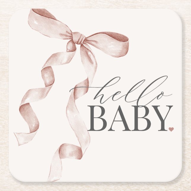 Beige Coquette Bow Girl Babydusche Dekoration Rechteckiger Pappuntersetzer (Vorderseite)