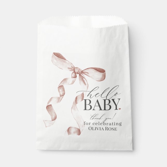 Beige Coquette Bow Girl Babydusche Dessert Geschenktütchen (Vorderseite)