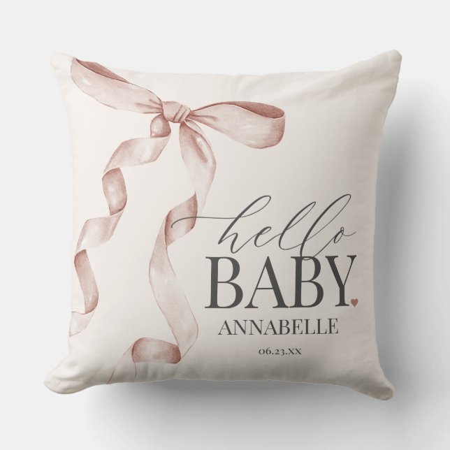 Beige Coquette Bow Girl Babydusche Geschenk Kissen (Vorderseite)