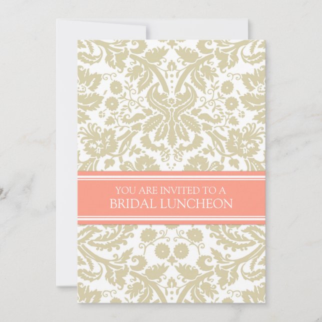 Beige Coral Damask Einladung (Vorderseite)