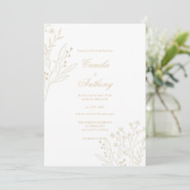 Beige Corner Floral Boho Wedding Einladung