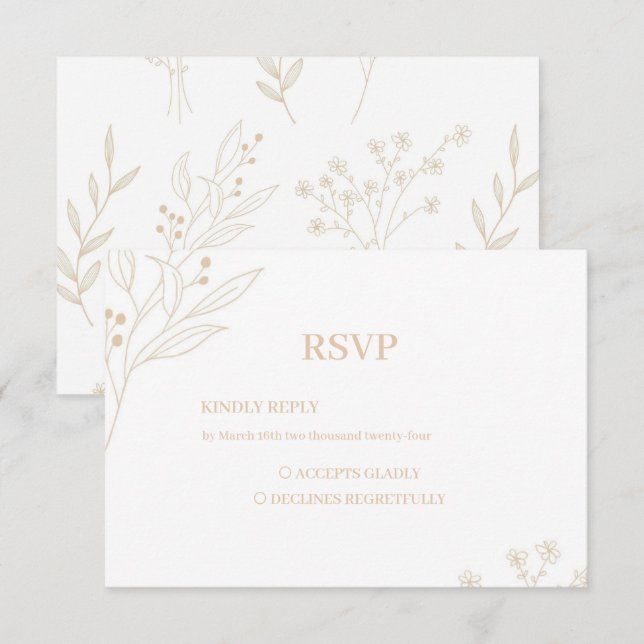 Beige Corner Floral Boho Wedding RSVP Karte (Vorne/Hinten)