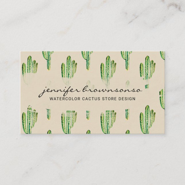 Beige Cream Green Blume Niedlich Cactus Visitenkarte (Vorderseite)