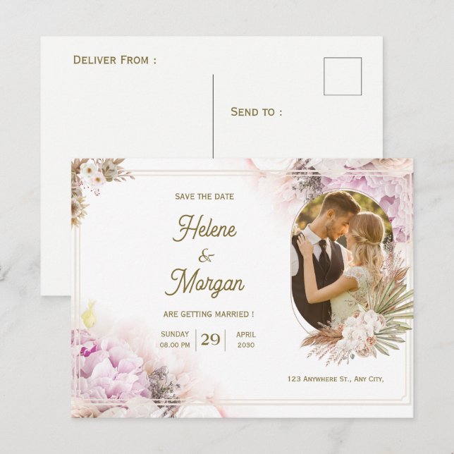 Beige Cream Hochzeit Einladung Postkarte (Vorne/Hinten)