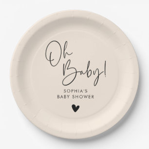Beige Cream Oh Baby Modern Boho Babydusche Pappteller