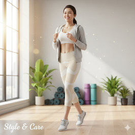 Beige Cream Simple Organic Pattern Capri Leggings