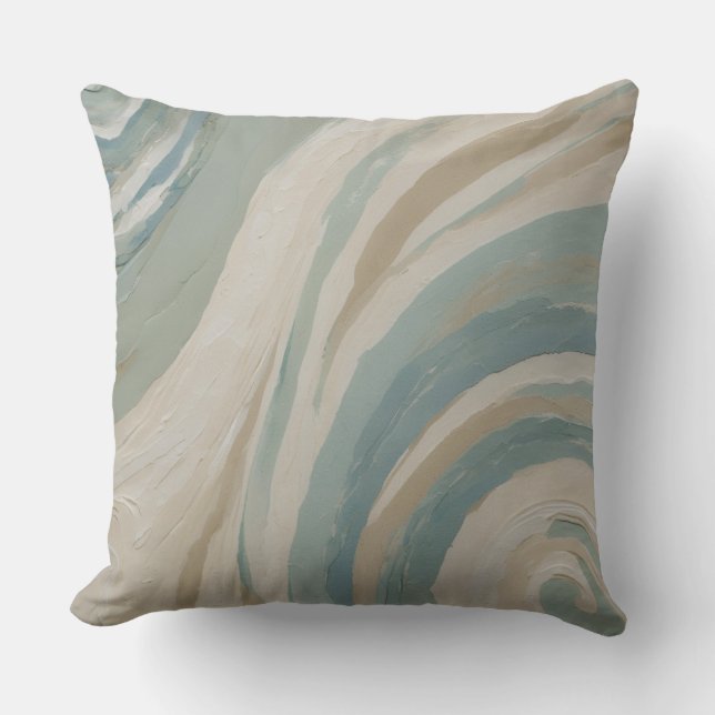 Beige Creme Aquamarin Blue Green Waves Kissen (Vorderseite)