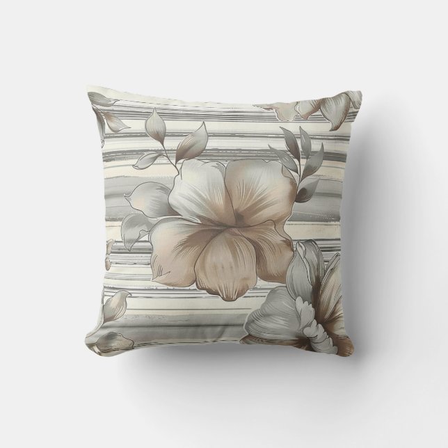Beige Creme Blume blässt senkrechte Grunge Streife Kissen (Vorderseite)