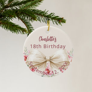 Beige Creme Bogen Geburtstag Keramik Ornament