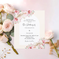 Beige Creme Bows rosa Florala Hochzeit Einladung