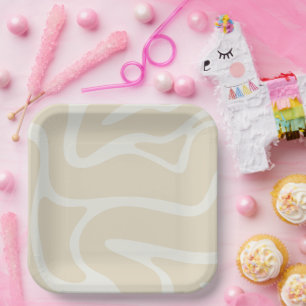 Beige Creme Einfache Organische Muster Quadratisch Pappteller