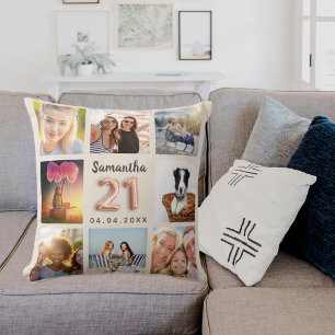 Beige Creme Foto Collage 21. Geburtstag Kissen