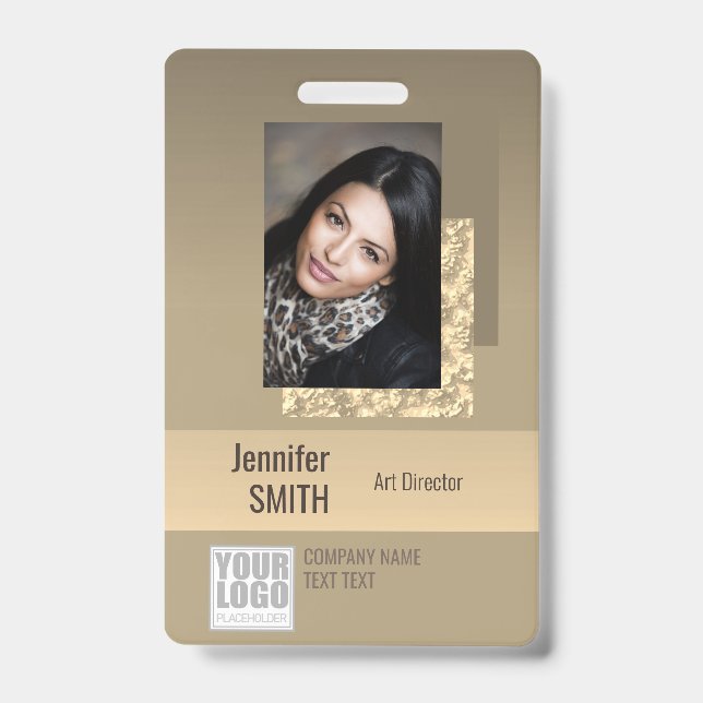 Beige Creme Gold Ombre Logo Barcode ID Template Ausweis (Vorderseite)