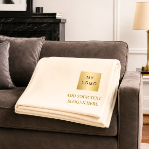Beige Creme Logo Unternehmen Geschenk Text Fleecedecke
