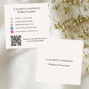 Beige Creme QR Code Social Media Quadratische Visitenkarte