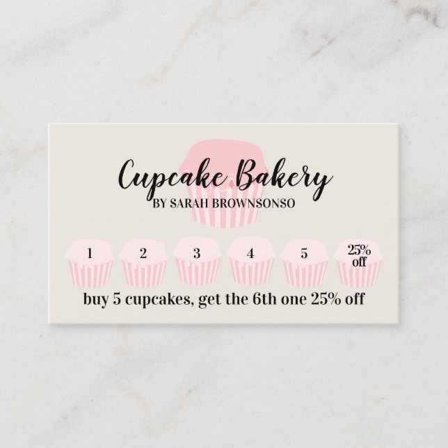 Beige Cupcake Bäckerei Café Loyalty Loyalty Punch  Visitenkarte (Vorderseite)