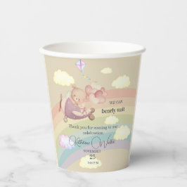 beige cute AIRPLANE BEAR pastel clouds rainbow  Pappbecher