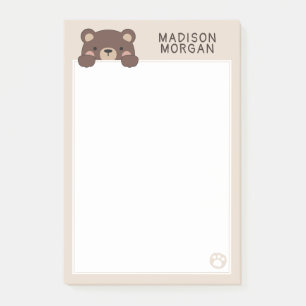 Beige Cute Bär & Pfoten Fügen Sie Ihren Namen hinz Post-it Klebezettel